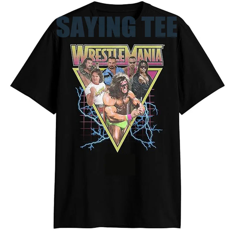 Wrestlemania Champions Bret Hart Ultimate Warrior Piper Adult T-Shirt Wrestling Lover Y2k Design Graphic Tees Men's Fashion Tops